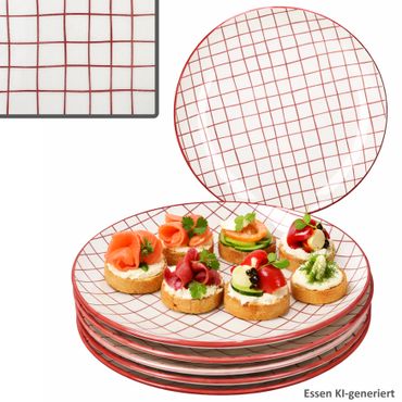 6er Set Holly rot Speiseteller Steingut für 6 Personen - 23105804