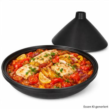 Tajine schwarz matt mit Deckel aus Steingut - 24304309