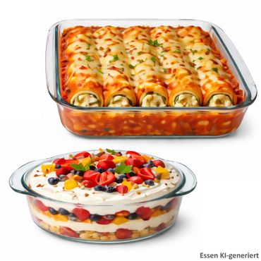 2tlg Set Brat- & Backform 800ml rund & 1,8L quadratisch aus Glas - 90535