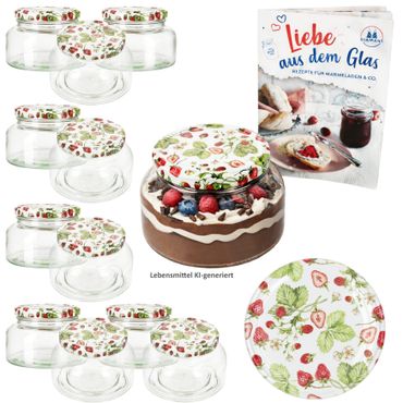 12er Set Joghurtglas Provence 435ml TO 82 Wald-Erdbeere Deckel incl. Rezeptheft