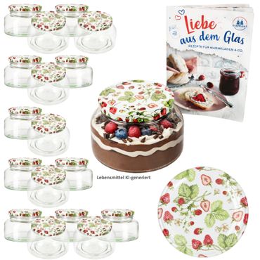 18er Set Joghurtglas Provence 435ml TO 82 Wald-Erdbeere Deckel incl. Rezeptheft