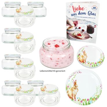 12er Set Joghurtglas Provence 435ml TO 82 Osterfreude Deckel incl. Rezeptheft