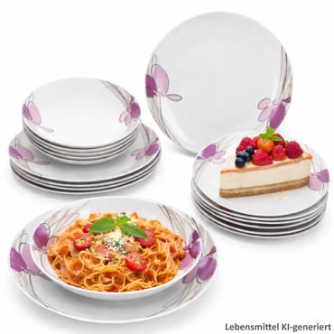 18tlg Tellerset Viola aus Porzellan für 6 Personen - 162405, 162406, 162407