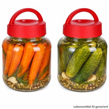 2er Set Kim Vorratsglas 1,7L aus Glas mit rotem Deckel & Henkel - 75373