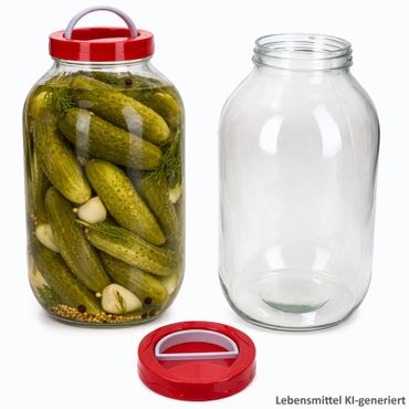 2er Set Chi Vorratsglas 5L aus Glas mit rotem Deckel & Henkel - 86668