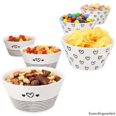 6er Set CUPID (Herz mit Streifendesign) Müslischale schwarz-weiß Herzen & Streifen aus Porzellan – 24310174