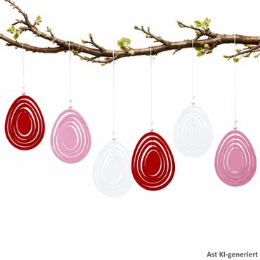 B.F. 6er Set LEONITA Deko-Anhänger Ei je 2x Rosa, Rot & Weiß aus Holz – 2054809