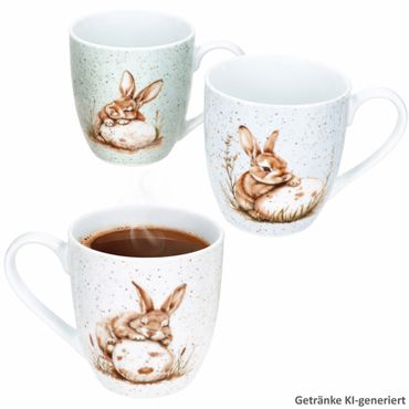 3er Set Bunny JUMBObecher 500 ml je 1x weiß, grün & Blau aus Porzellan – 428629