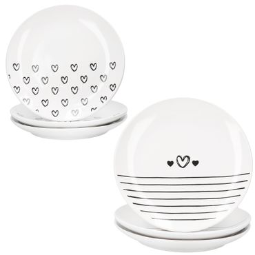 6er Set CUPID (Herz mit Streifendesign) Kuchenteller schwarz-weiß Herzen & Streifen aus Porzellan – 24310166