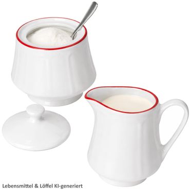 B. Hedda 2tlg Set Milchkännchen & Zuckerdose aus Porzellan weiß mit rotem Rand – 2060787 & 2061187