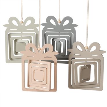 B.F. 4er Set Geschenk Deko-Anhänger je 1x Beige, Rosa, Grün & Grau aus Holz – 2048640