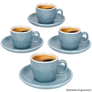 Hexa Blau 4er Set Espressotassen mit Untertassen aus Keramik – Q96001460