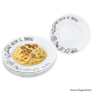6er Set Pasta die Napoli Pastateller schwarz-weiß aus Porzellan – DN3000080