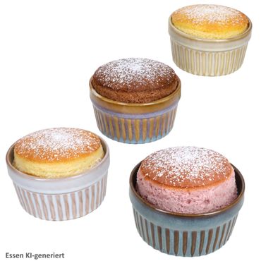 4er Set Gustos Soufflé-Förmchen Ø9cm 1x Braun, Creme, Hell- & Dunkelblau aus Steingut – Q51200730