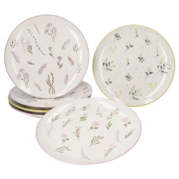 6er Set Jardin Kuchenteller mit Blumen 2x Gelb, Lila & Rosa aus Keramik – Q06000240