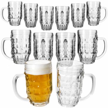 12er Set MANI Bierkrug 0,5 Liter geeicht mit Schild, Relief & Henkel aus Glas – 00024350