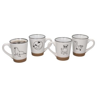 4er Set Kaffeebecher weiß TIERE je 1x Seehund, Katze, Hund & Gans aus Keramik – DN1801920