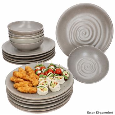 18tlg Tellerset CLAY Grau aus Steingut für 6 Personen - 24321646, 24321621, 24321638