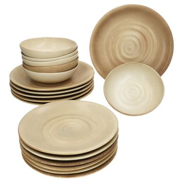 18tlg Tellerset CLAY Beige aus Steingut für 6 Personen - 24321688, 24321662, 24321670