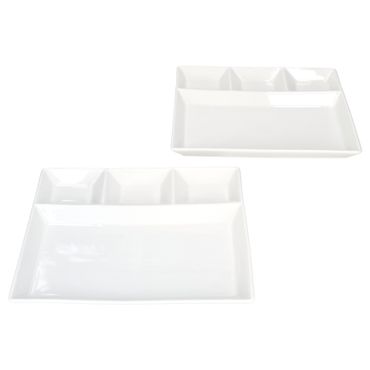 2er Set Fondueteller mit 4 Fächern weiß aus Porzellan – 23471979