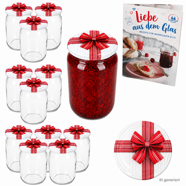 12er Set Rundglas 720 ml To 82 Geschenk Deckel incl. Diamant Gelierzauber Rezeptheft
