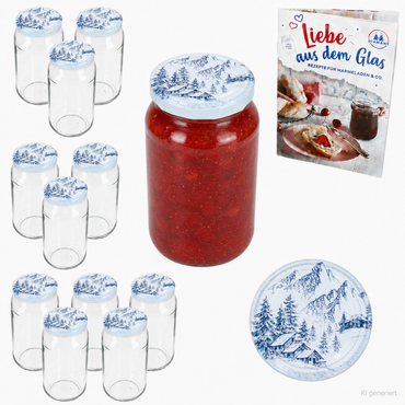 12er Set Rundglas 720 ml To 82 Alpen Deckel incl. Diamant Gelierzauber Rezeptheft