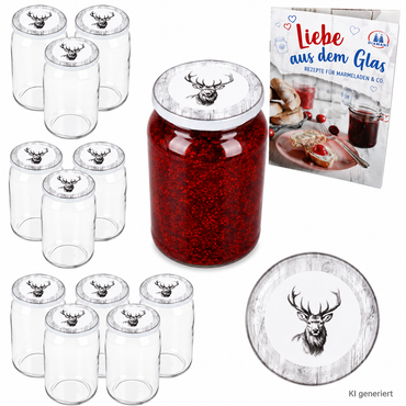 12er Set Rundglas 720 ml TO 82 Alois Hirsch Deckel incl. Diamant Gelierzauber Rezeptheft