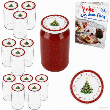 12er Set Rundglas 720 ml TO 82 Weihnachtstraum Deckel incl. Diamant Gelierzauber Rezeptheft