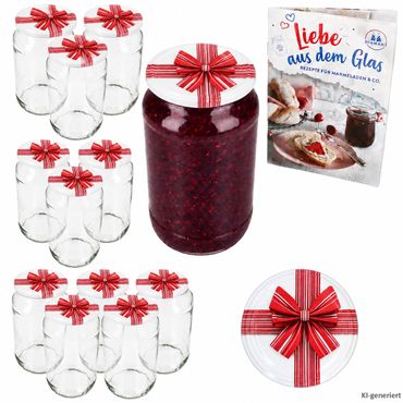 12er Set Rundglas 1062 ml To 82 Geschenk Deckel incl. Diamant Gelierzauber Rezeptheft