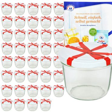 40er Set Sturzglas 230 ml mit Schleifendekor Deckel inkl. Diamant Gelierzauber Rezeptheft_Bild_1