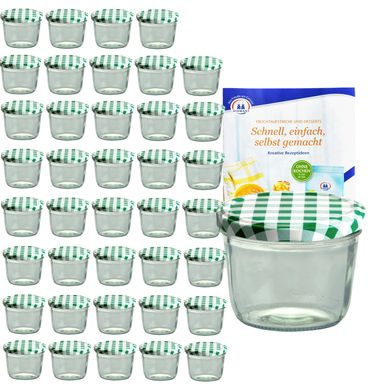 40er Set Sturzglas 230 ml mit grün kariertem Deckel inkl. Diamant Gelierzauber Rezeptheft_Bild_1