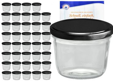 40er Set Sturzglas 230 ml mit schwarzem Deckel inkl. Diamant Gelierzauber Rezeptheft_Bild_1