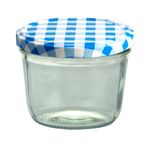 40er Set Sturzglas 230 ml mit blau kariertem Deckel inkl. Diamant Gelierzauber Rezeptheft_Bild_2