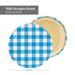 TO-82-Deckelmotive-Bemassung-2024-Blau-kariert.jpg 40er Set Sturzglas 230 ml mit blau kariertem Deckel inkl. Diamant Gelierzauber Rezeptheft_Bild_4