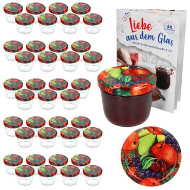 40er Set Sturzglas 230 ml mit Obst Dekor Deckel inkl. Diamant Gelierzauber Rezeptheft_Bild_1