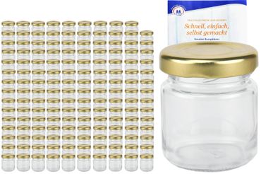 150er Set Sturzglas 53 ml To 43 goldener Deckel incl. Diamant Gelierzauber Rezeptheft_Bild_4