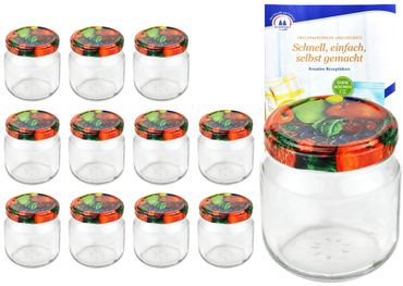 12er Set Rundglas 212 ml nieder To 66 Obst Dekor Deckel incl. Diamant Gelierzauber Rezeptheft_Bild_3