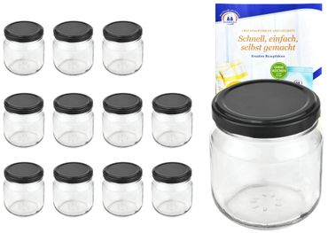 12er Set Rundglas 212 ml nieder To 66 schwarzer Deckel incl. Diamant Gelierzauber Rezeptheft_Bild_3