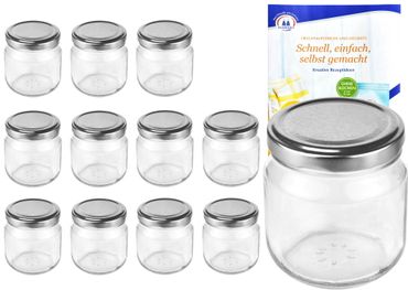 12er Set Rundglas 212 ml nieder To 66 silberner Deckel incl. Diamant Gelierzauber Rezeptheft_Bild_3
