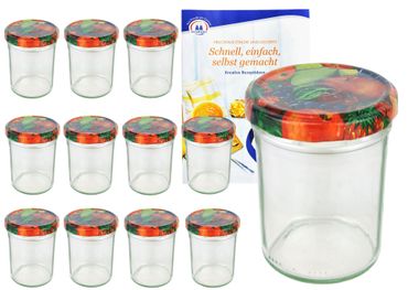 12er Set Sturzglas 230 ml HOCH To 66 Obst Dekor Deckel incl. Diamant Gelierzauber Rezeptheft_Bild_1