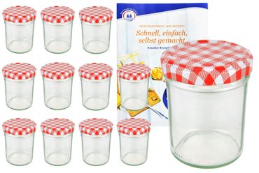 12er Set Sturzglas 230 ml HOCH To 66 rot karierter Deckel incl. Diamant Gelierzauber Rezeptheft_Bild_1