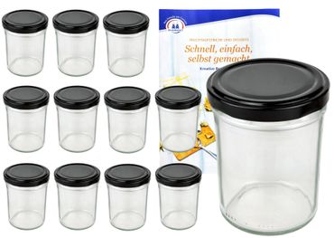 12er Set Sturzglas 230 ml HOCH To 66 schwarzer Deckel incl. Diamant Gelierzauber Rezeptheft_Bild_1