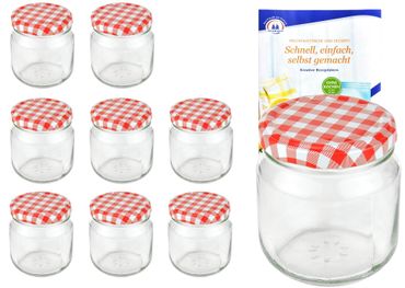 12er Set Rundglas 212 ml nieder To 66 rot karierter Deckel incl. Diamant Gelierzauber Rezeptheft_Bild_3