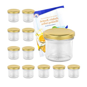 12er Set Sturzglas 125 ml Marmeladenglas Einmachglas Einweckglas To 66 goldener Deckel incl. Diamant-Zucker Gelierzauber Rezeptheft_Bild_2