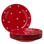 6er Set Essteller flach Emily 27cm rot mit weißen Punkten_Bild_1