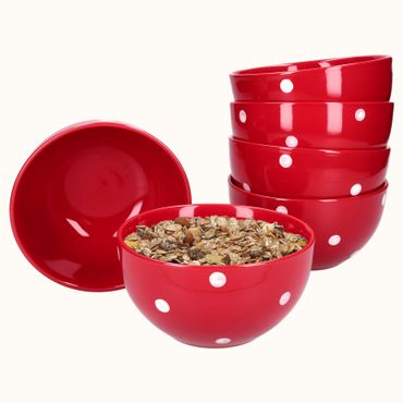 6er Set Müslischale Emily 14cm rot mit weißen Punkten_Bild_1