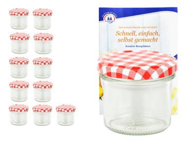 12er Set Sturzglas 125 ml To 66 rot karierter Deckel incl. Diamant-Zucker Gelierzauber Rezeptheft_Bild_1