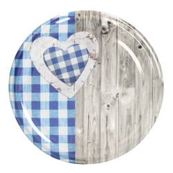 Sturz-Holz-Herz-blaukariert-Deckel-TO82-aussen.jpg 40er Set Sturzglas 230 ml To 82 Holz Herz blau Deckel incl. Diamant Gelierzauber Rezeptheft_Bild_2