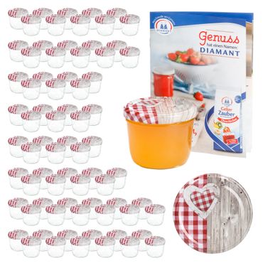 100er Set Sturzglas 230 ml To 82 Holz Herz rot Deckel incl. Diamant Gelierzauber Rezeptheft_Bild_6