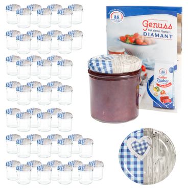 50er Set Sturzglas 350 ml To 82 Deckel Holz-Herz blau incl. Diamant Gelierzauber Rezeptheft_Bild_6